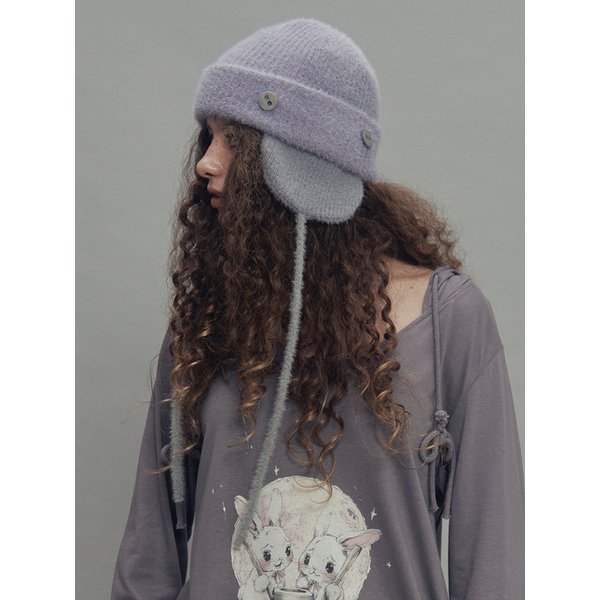 투웨이 이어플랩 비니 투톤믹스 퍼플멜란지