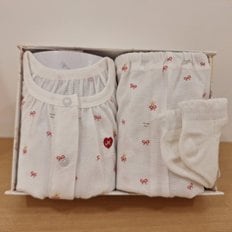 [25S/S출산선물] WH)리본플라워인견내의&루미발목양말세트(35370-054-16*35114-815-01)