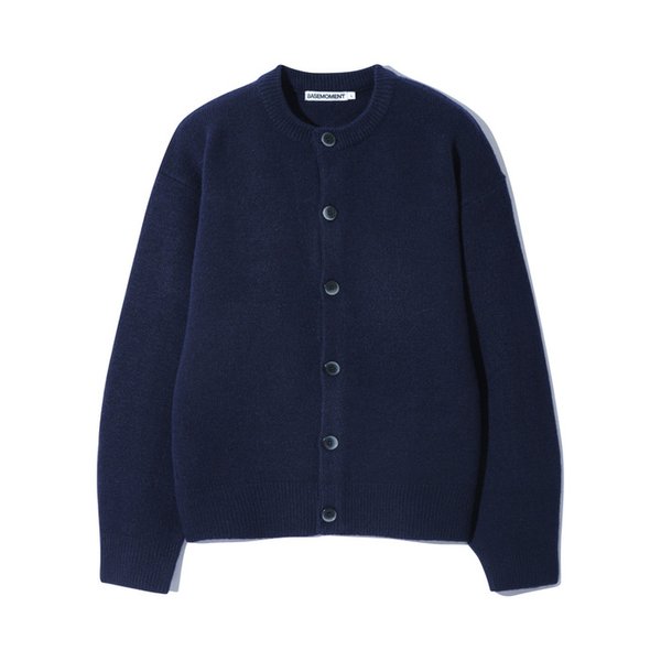 라운드넥 버튼 가디건 네이비