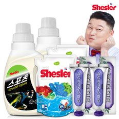 강호동의 쉬슬러 액상 세제 스포츠의류전용 650ml 2개+세제리필 500ml 2개+잇몸케어 치약 100g 2개.