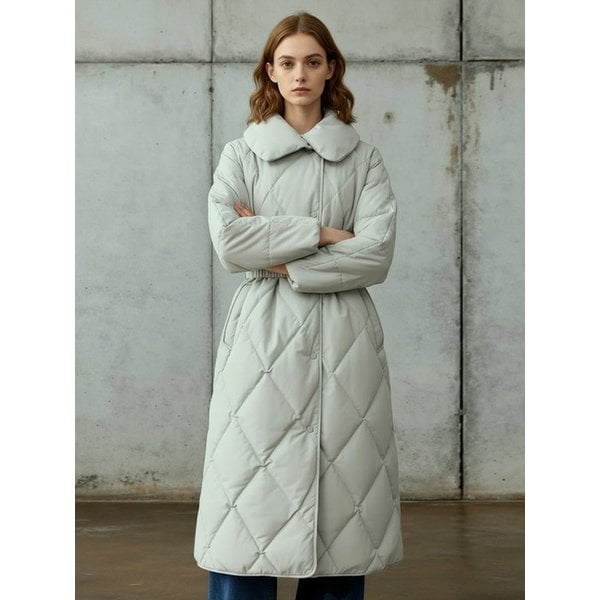 HIGH NECK BELTED GOOSE DOWN LONG COAT [LIGHT KHAKI][DARK GREY]