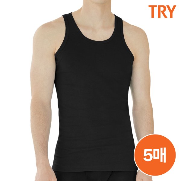 남성 순면 민소매 블랙 런닝 5매 세트