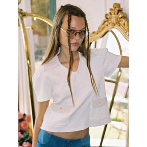 CAT SOLID LEATHER COLLAR TOP_IVORY