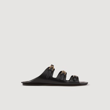 산드로 [25SS 시즌오프 30%] 레더 스트랩 플랫 샌들 SF25S3FSF1399