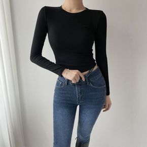 / 슬림핏 라운드넥 스판 골지 베이직 크롭 티셔츠 6컬러