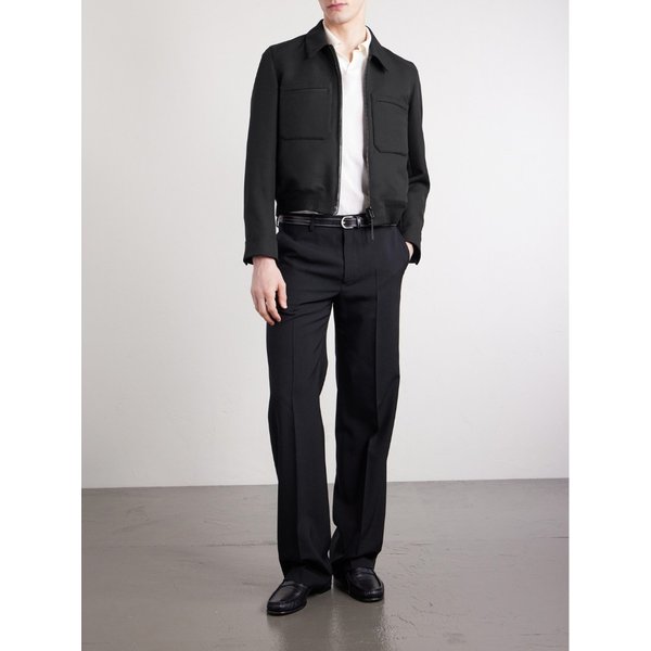 가죽 트리밍 울 실크 블렌드 재킷 46376663163003049