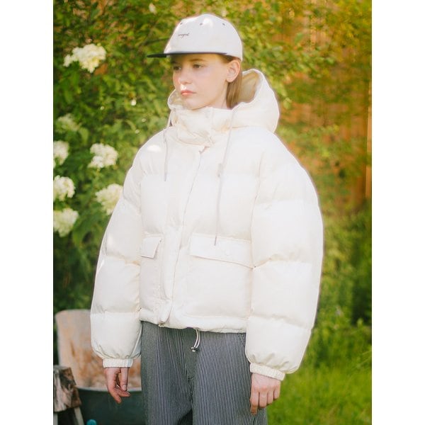 String Hoodie Crop Padding_Cream