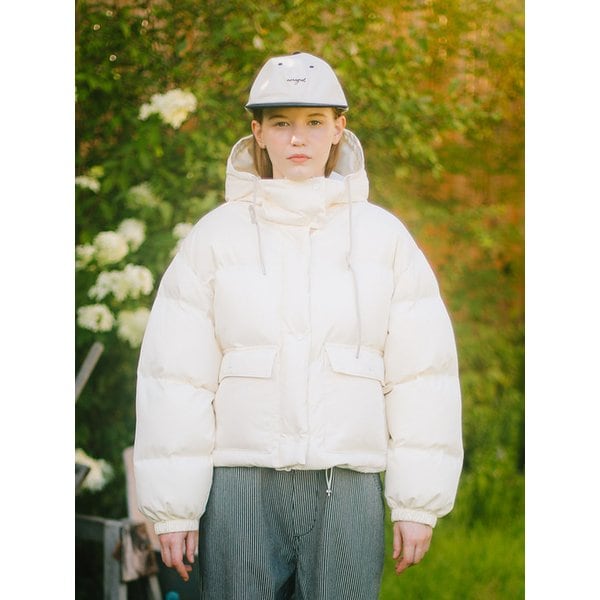 String Hoodie Crop Padding_Cream