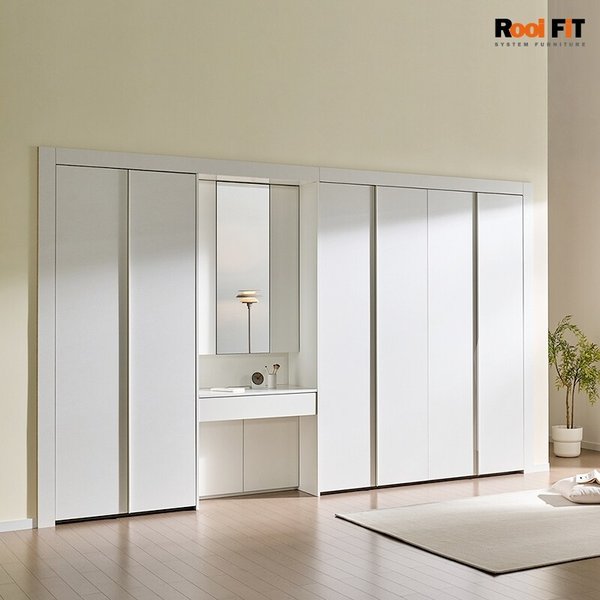 화이트매트 여닫이 화장대 붙박이장 300cm (10자)