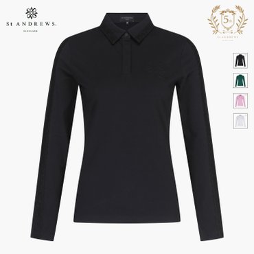 세인트앤드류스 [50%가격인하] 블랙 여성 별 심볼 레이스 포인트 솔리드 긴팔 티셔츠 821C3TO064_BK