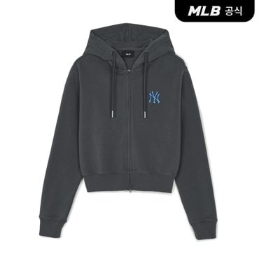 MLB [코리아공식] 여성 빈티지 바시티 크롭 후드집업 NY (D.Grey)