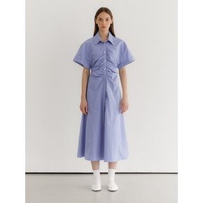 Front shirring shirts dress_Blue