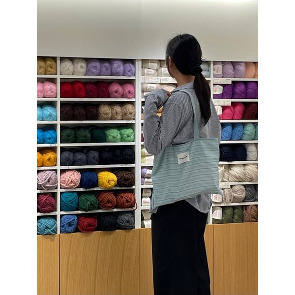 FLORAL BAG  민트 스트라이프 에코백