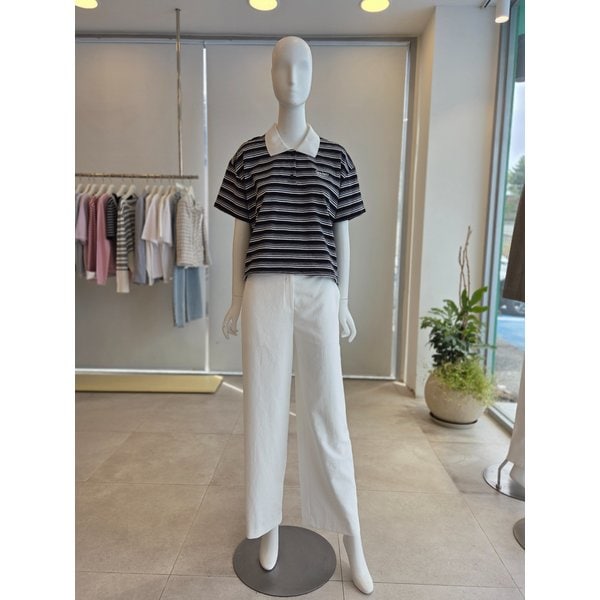 [여주점] [더 아이잗] 여성 스트라이프 배색 칼라 티셔츠 (IS4M0TS811)