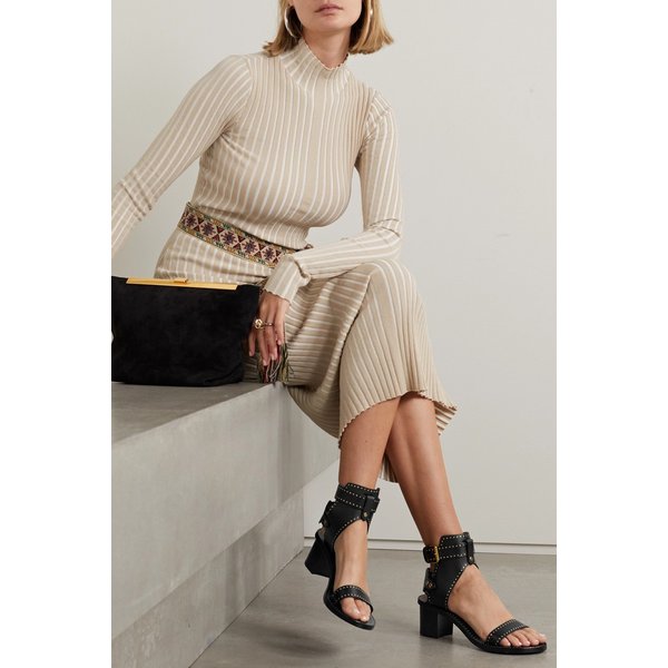 재린 스터드 가죽 샌들 블랙