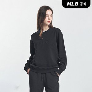 MLB [코리아공식] 베이직 엠보 레터그래픽 오버핏 맨투맨 NY (Black)