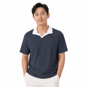 남성 줄무늬 오픈넥 반소매 카라티셔츠 SO-TSH-Q026