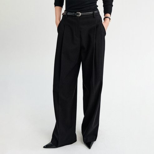 룩캐스트 제니퍼 와이드 투 턱 팬츠_블랙 / JENNIFER WIDE TWO TUCK PANTS_BLACK