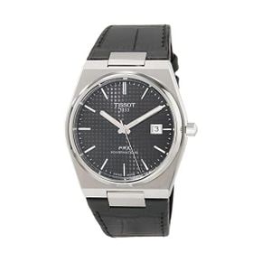 독일 티쏘 가죽 시계 Tissot PRX Automatic Mens 워치 블랙 레더 스트랩 T137.407.16.051.00 Ste