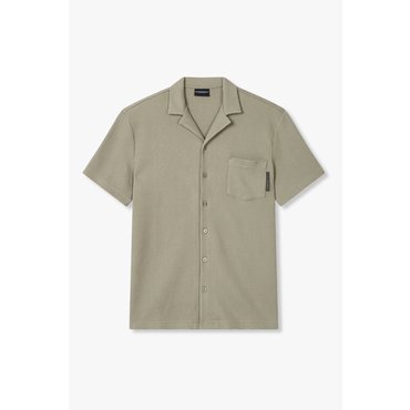EMPORIO ARMANI 남성 로고 라벨 텍스처드 라운지 셔츠 (0815115001)