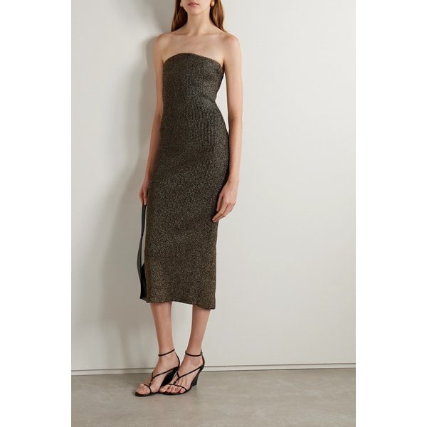 케이트 루머 메탈릭 골지 니트 미디 드레스 골드 1647597325519127