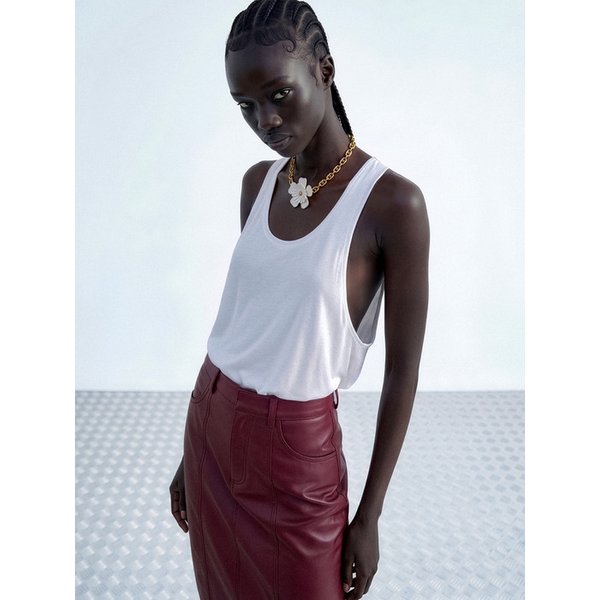 Narrow-Shoulder Silky Sleeveless Top[White(UNISEX)]_UTT-ST63