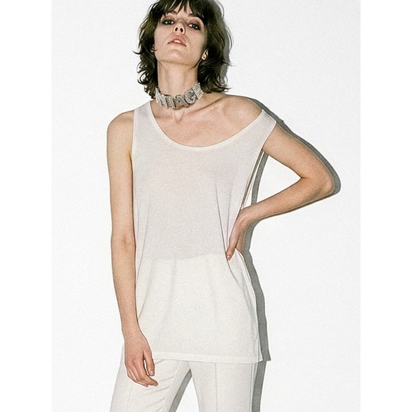 Narrow-Shoulder Silky Sleeveless Top[White(UNISEX)]_UTT-ST63