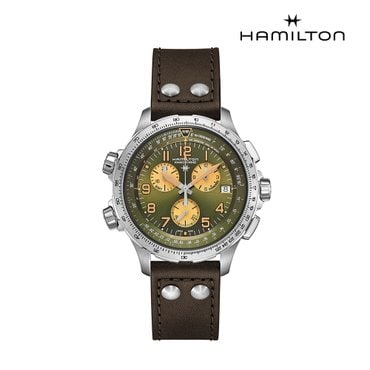 해밀턴 H77932560 카키 에비에이션 X-윈드 GMT 크로노 쿼츠 46mm 브라운 남성 시계