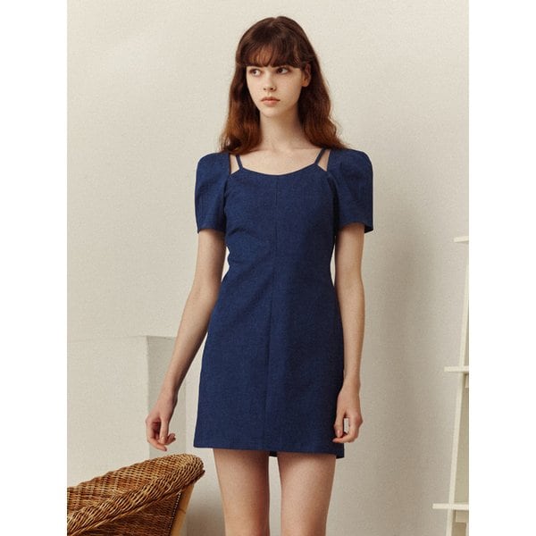 Mini Paper Strap Dress_Denim