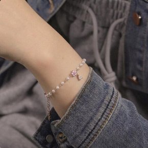 국내제작 컬러 플라워 하트 볼 체인 팔찌 핑크 블루 여성 데일리 포인트 팔