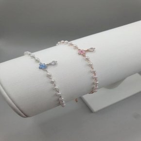 국내제작 컬러 플라워 하트 볼 체인 팔찌 핑크 블루 여성 데일리 포인트 팔