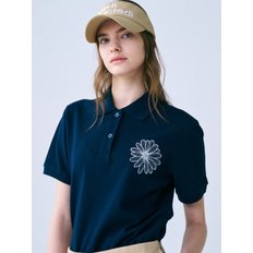 PIQUET TSHIRT FLOWER NEEDLEWORK_NAVY IVORY