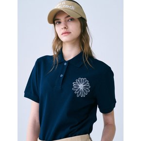 PIQUET TSHIRT FLOWER NEEDLEWORK_NAVY IVORY