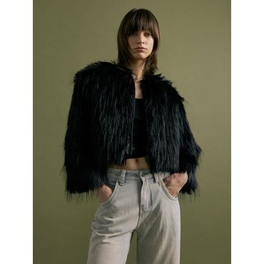 몰리올리 JX zip-up crop fur jacket [black]