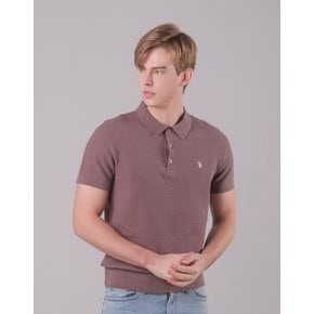 [U.S. POLO ASSN.]  브라운 코튼 블렌디드 반팔 카라니트 남성