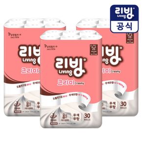 [삼정펄프] 리빙 크리미 화장지 3겹 30롤x3개무포름화장지휴지