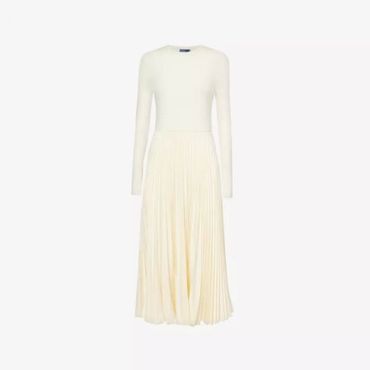 이스퀘어 5464847 Ralph Lauren Jamie knitted pleated stretch-wool blend midi dress