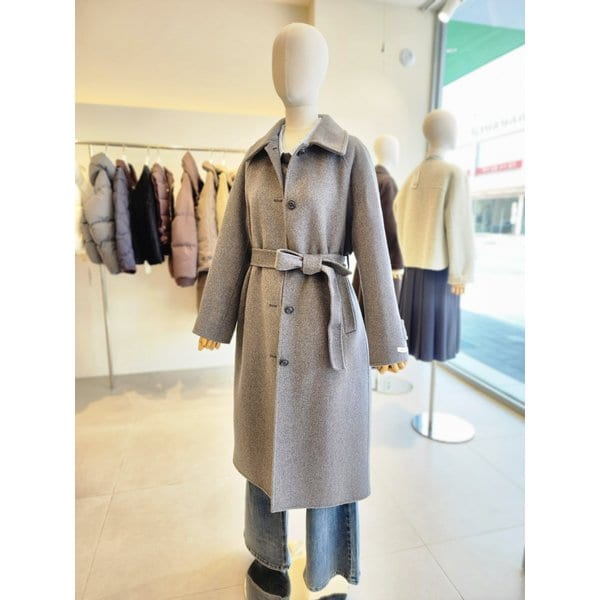 [여주점] [JJ 지고트] 여성 울 블렌드 헤링본 핸드메이드 발마칸 코트 GRBM0CT921