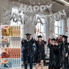 Graduation 가랜드풍선과 파티커튼4P 세트 졸업식 축하 이벤트 포토존 학교 유치원 선생님