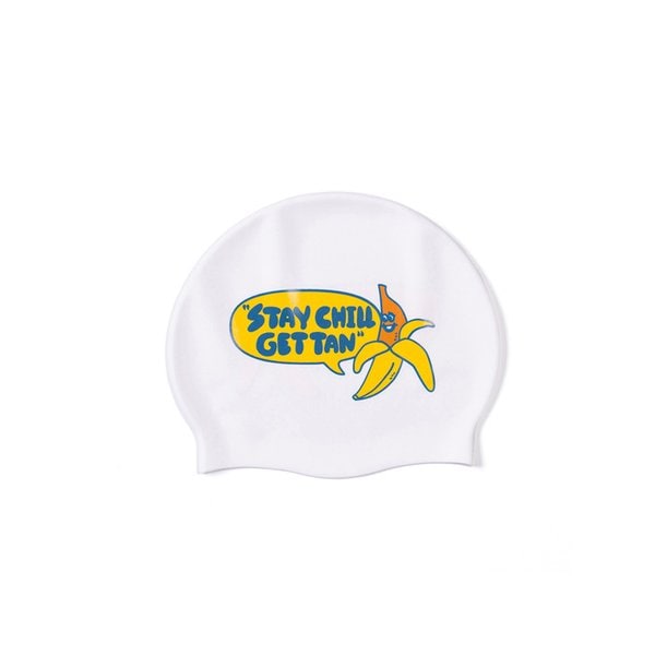 STAY CHILL,GET TAN  SWIM CAP (POOL WHITE)