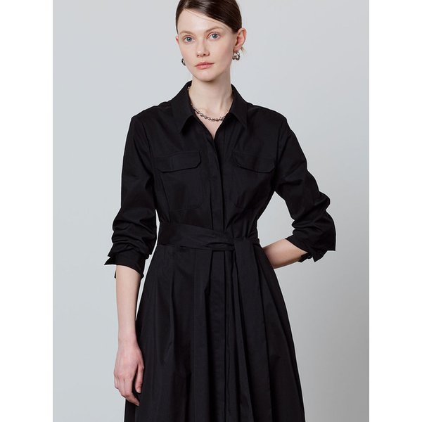 Pocket shirt pleats dress - black