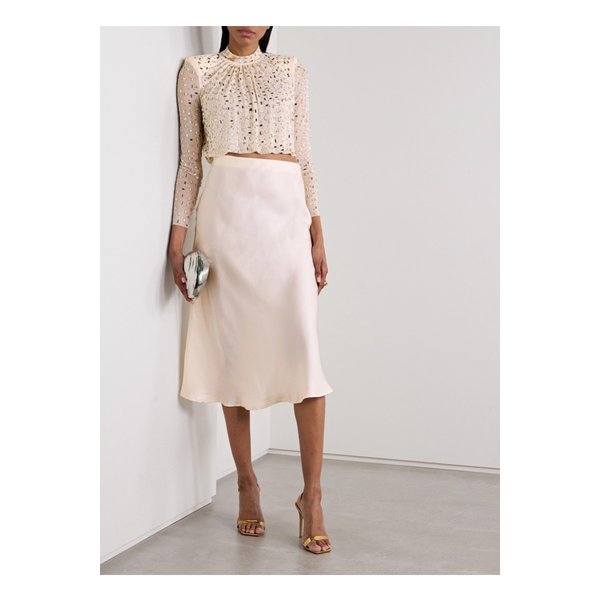 크롭 장식 개더 메시 터틀넥 탑 크림 1647597338833567