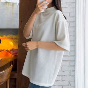 여자 무지 리브드 골지 반폴라 7부 맨투맨 5CW-TSA-Q115-흰색