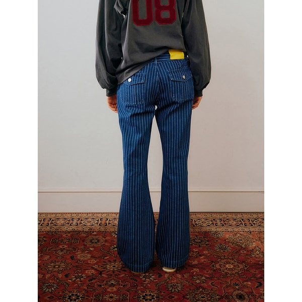 Pinstripe Bootcut Denim Pants (Deep blue)
