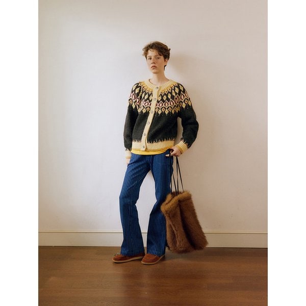 Pinstripe Bootcut Denim Pants (Deep blue)