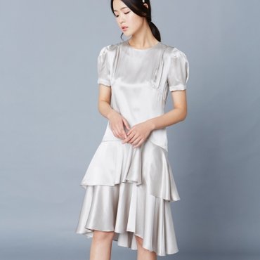 텐바이텐 [클레어드룬] SILK RUFFLE DRESS GRAY