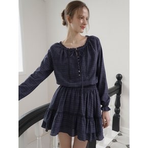 LACE TRIM TIERED BANDING SKIRT_NAVY