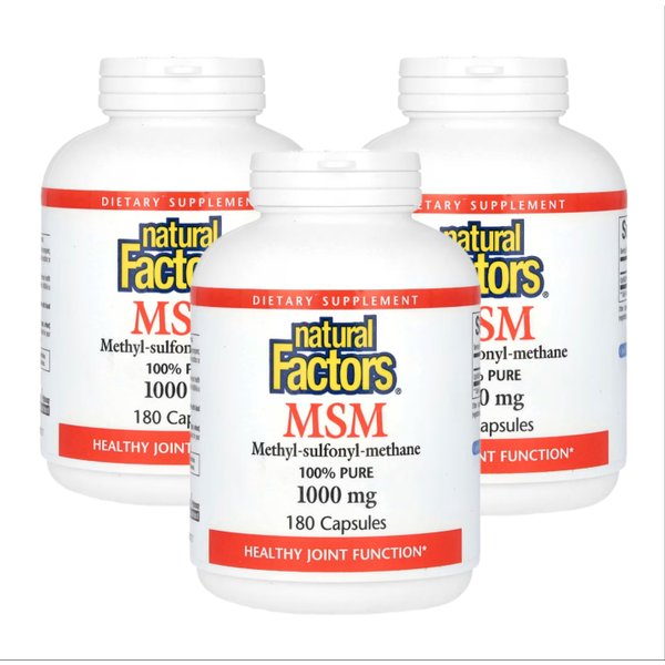 내추럴팩터스 MSM 메틸설포닐메테인 1000mg 180캡슐 X 3통 식이유황