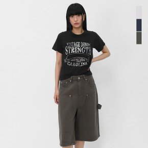 여자 프린팅 기본핏 티셔츠 세미크롭 라운드넥 반팔티 SUS009