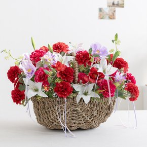 카네이션 조화 꽃 선물 파스텔 꽃바구니 set 45cm 가정의달 어버이날 감사 선물